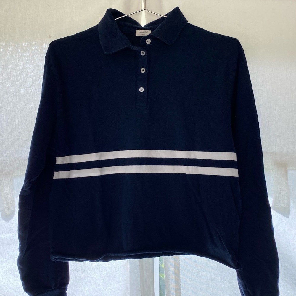 Brandy Melville John Galt | Navy White Striped Long Sleeve Crop Top Size S